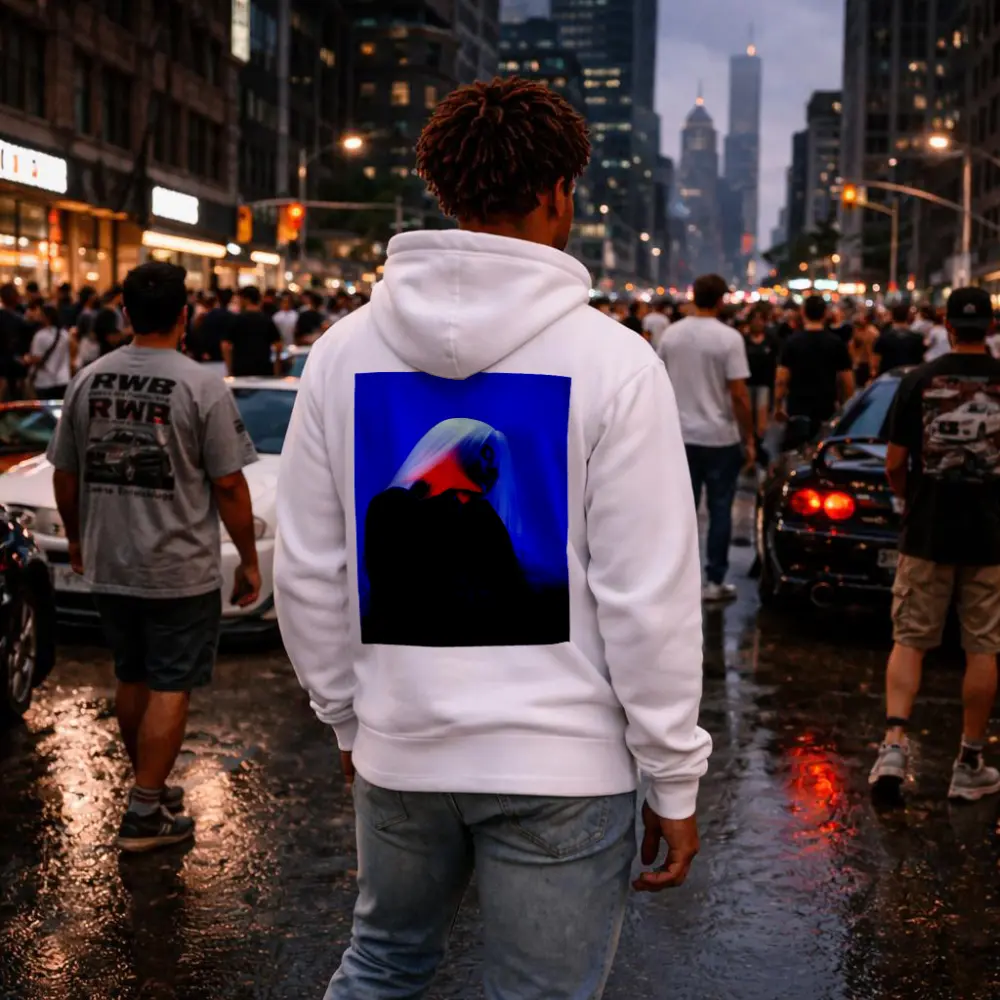 Woman White Hair Blue Red Neon Light – Hoodies