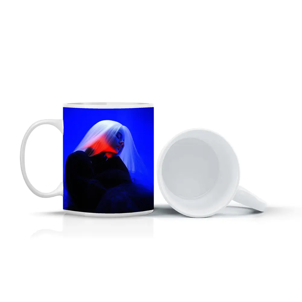 Woman White Hair Blue Red Neon Light – Mugs