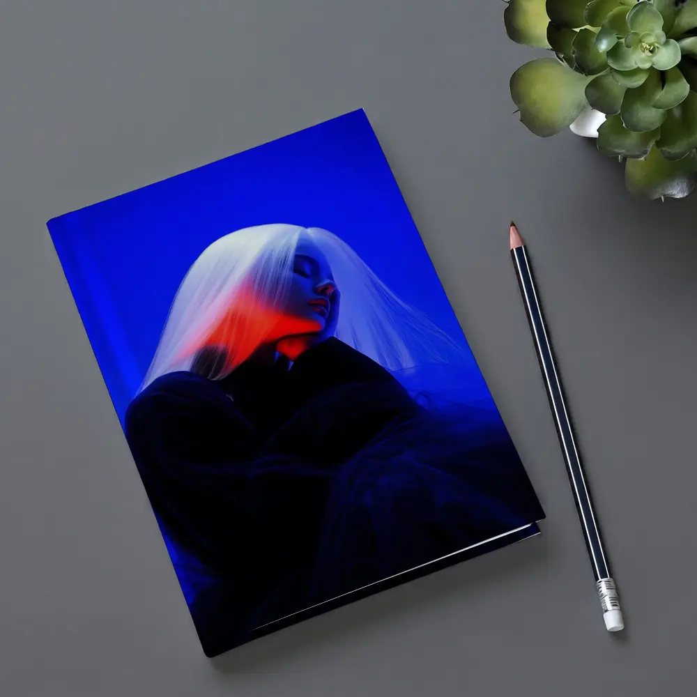 Woman White Hair Blue Red Neon Light – Notebooks