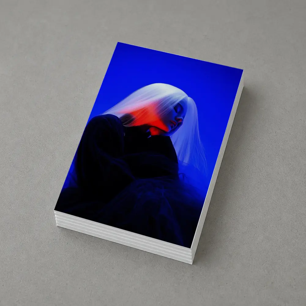 Woman White Hair Blue Red Neon Light – Postcards