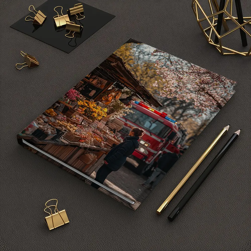 Spring Market Cherry Blossoms Fire Truck Street – Notebooks