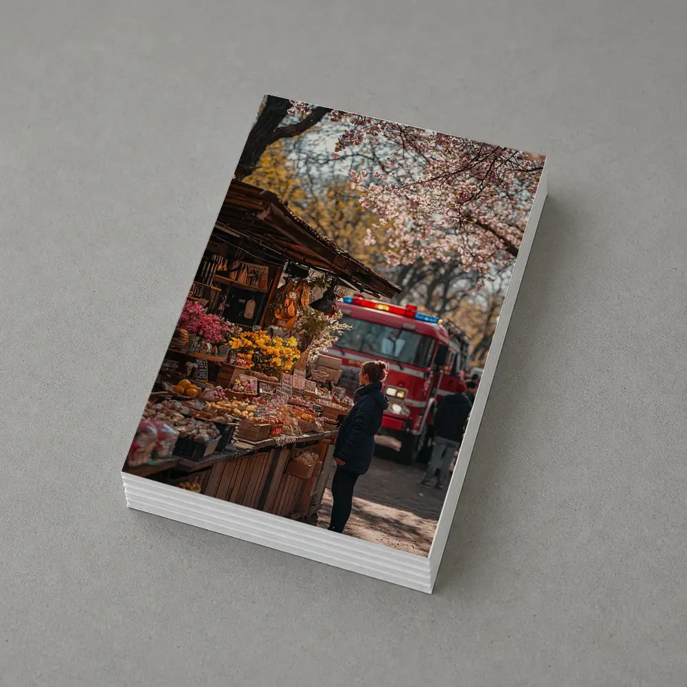 Spring Market Cherry Blossoms Fire Truck Street – Postcards