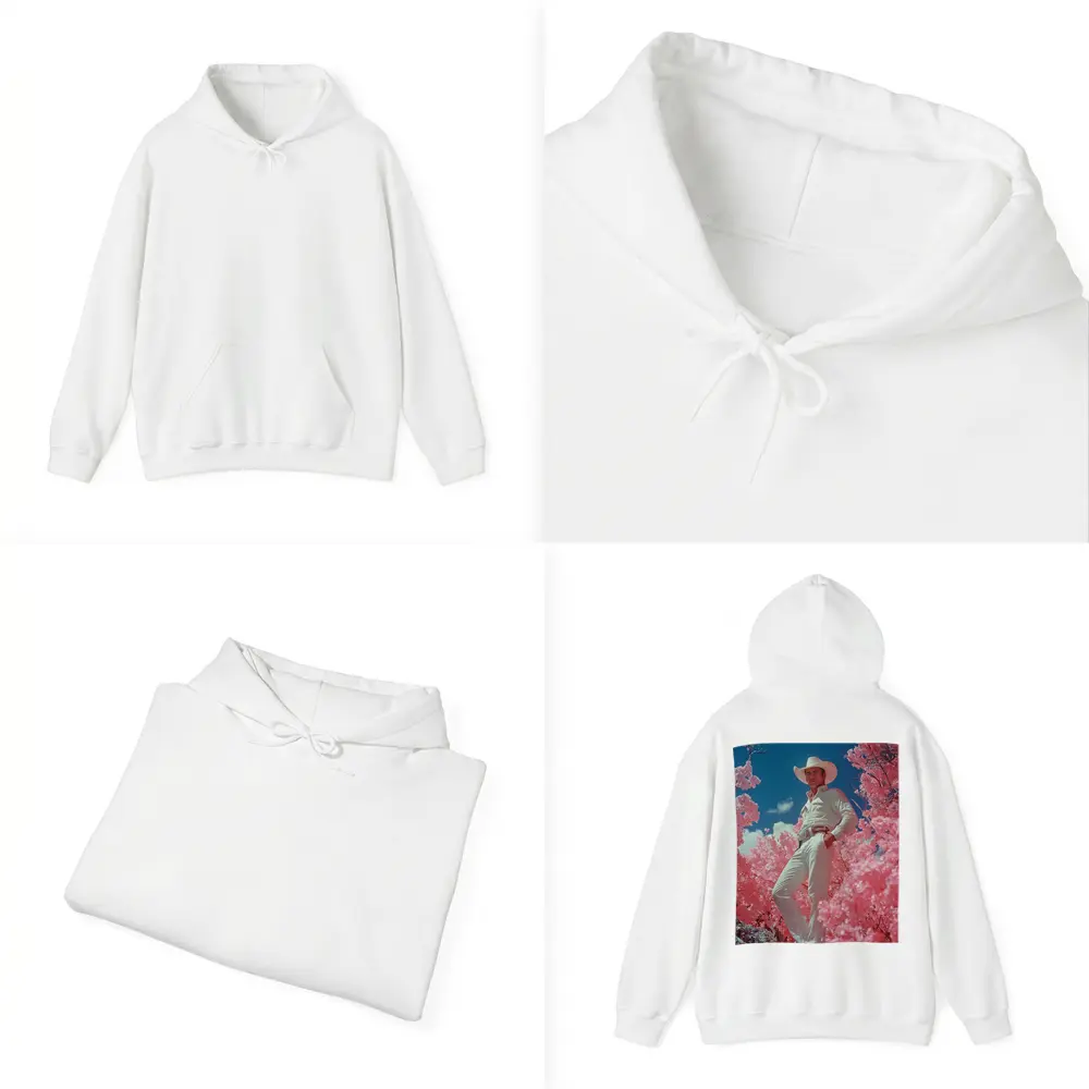 White Cowboy Pink Blossoms Blue Sky – Hoodies