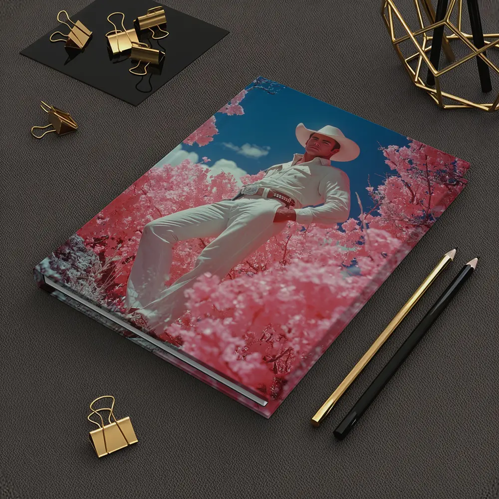 White Cowboy Pink Blossoms Blue Sky – Notebooks
