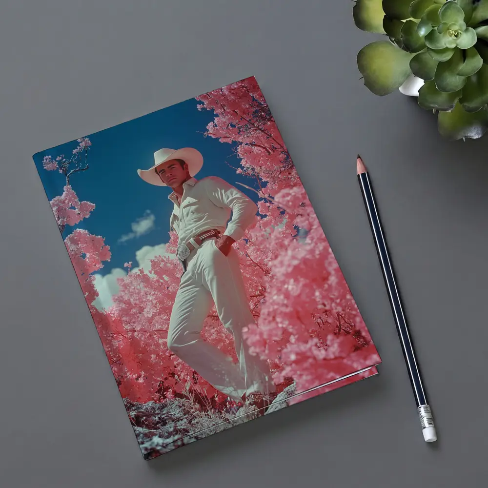 White Cowboy Pink Blossoms Blue Sky – Notebooks