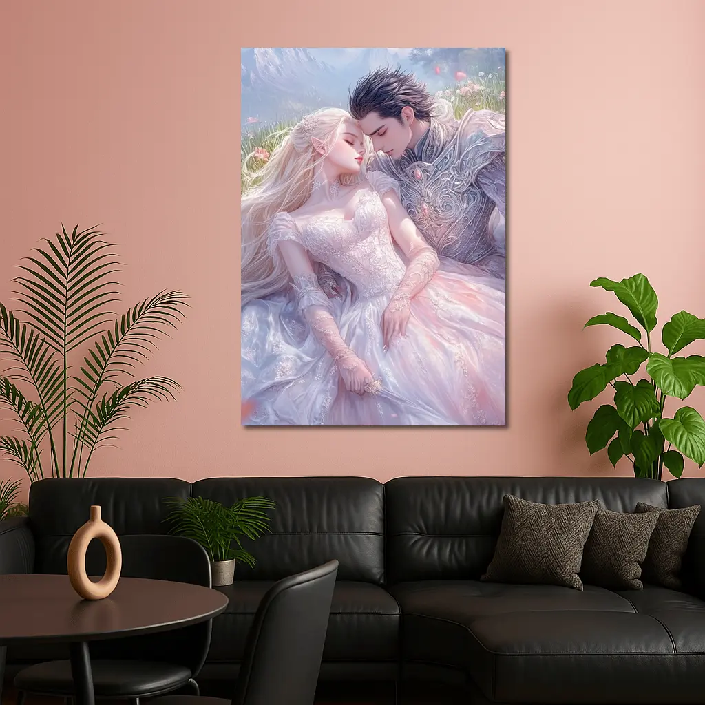 Fantasy Elf Couple Romantic Floral Meadow Art – Wall Art