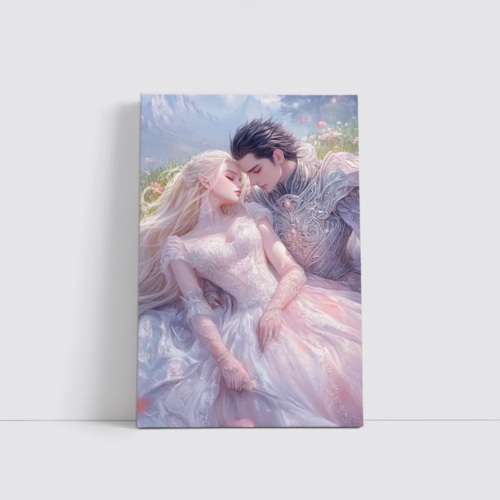 Fantasy Elf Couple Romantic Floral Meadow Art – Wall Art