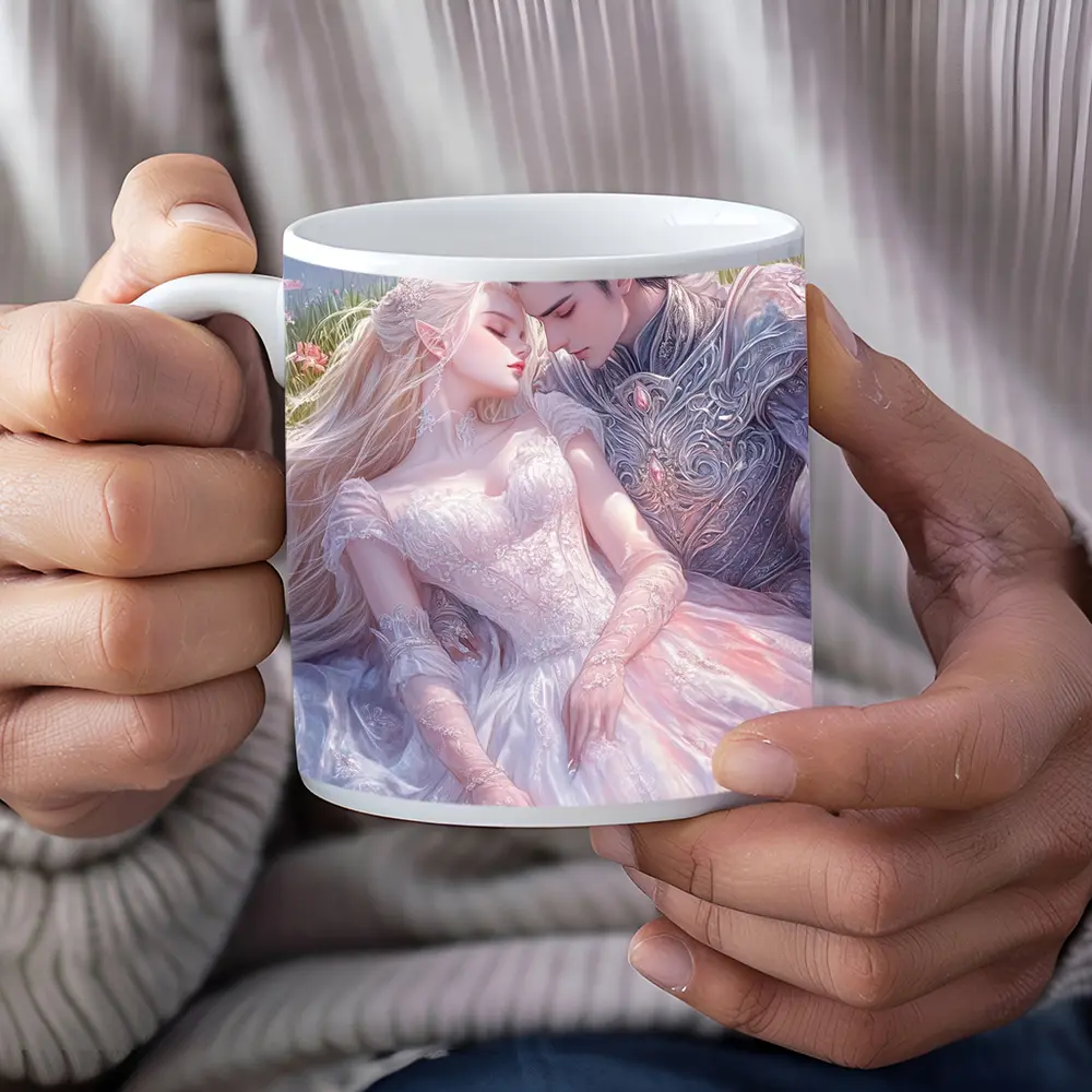 Fantasy Elf Couple Romantic Floral Meadow Art – Mugs