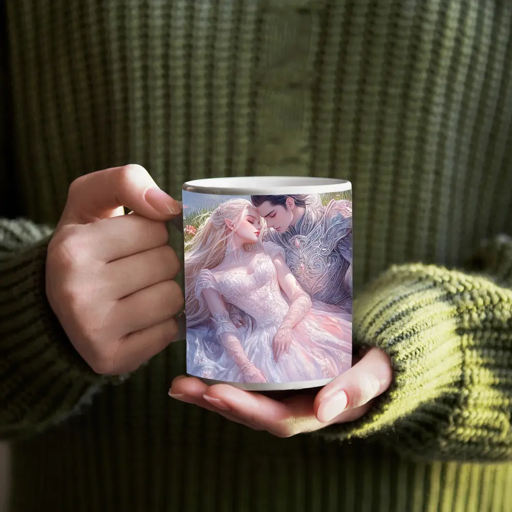 Fantasy Elf Couple Romantic Floral Meadow Art – Mugs