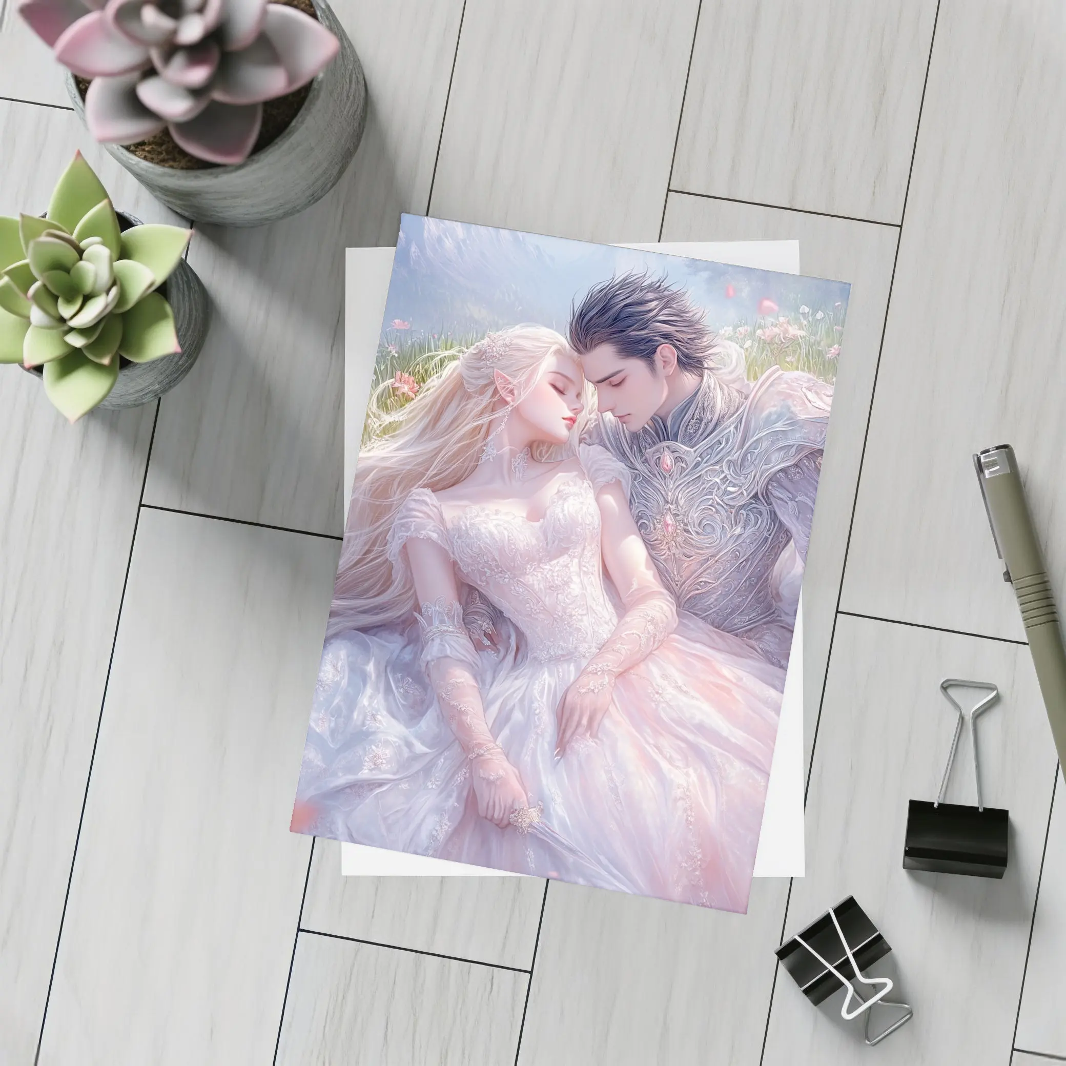 Fantasy Elf Couple Romantic Floral Meadow Art – Postcards