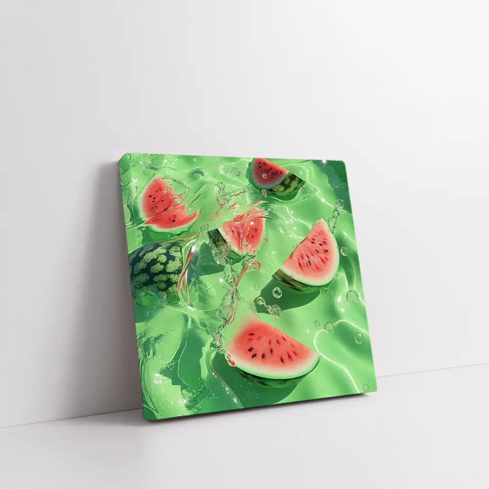 Watermelon Slices Floating Green Water – Wall Art