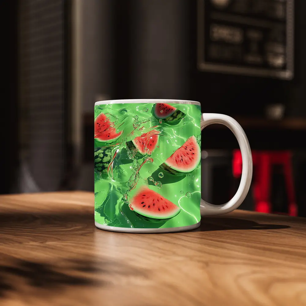 Watermelon Slices Floating Green Water – Mugs