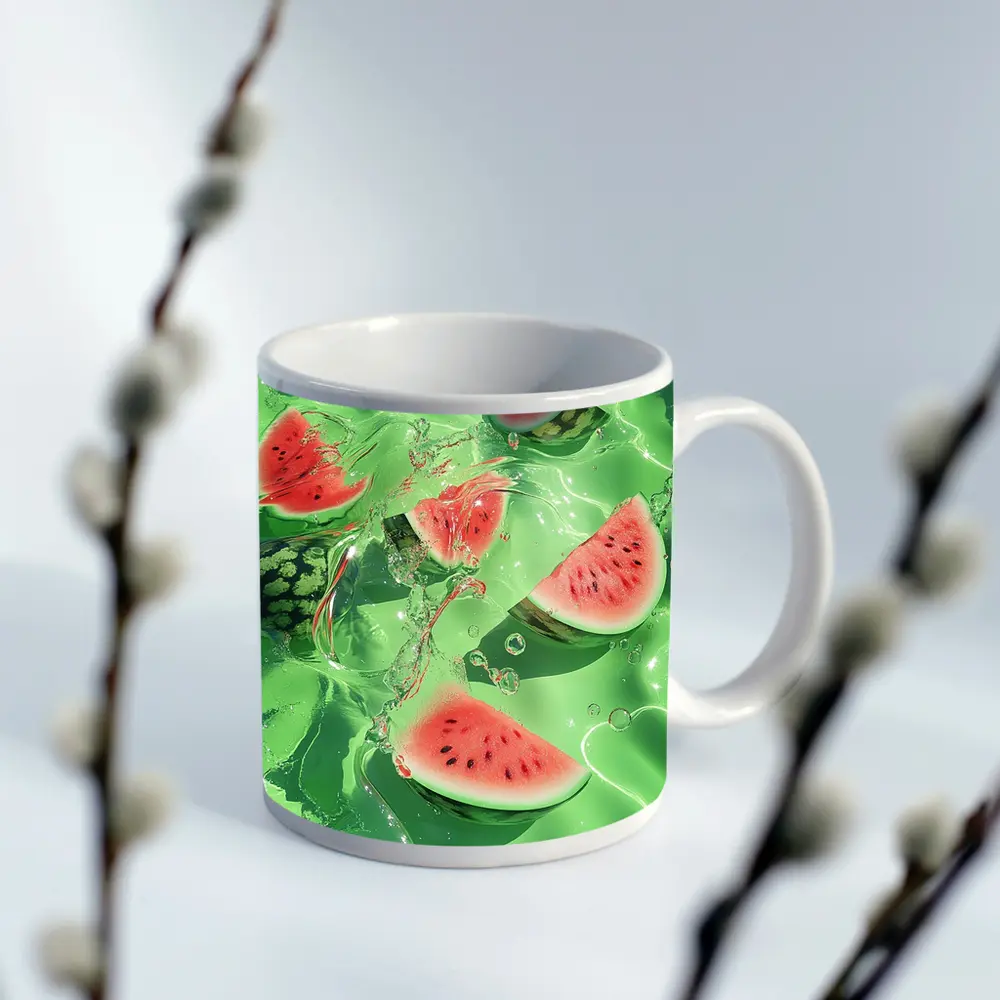 Watermelon Slices Floating Green Water – Mugs