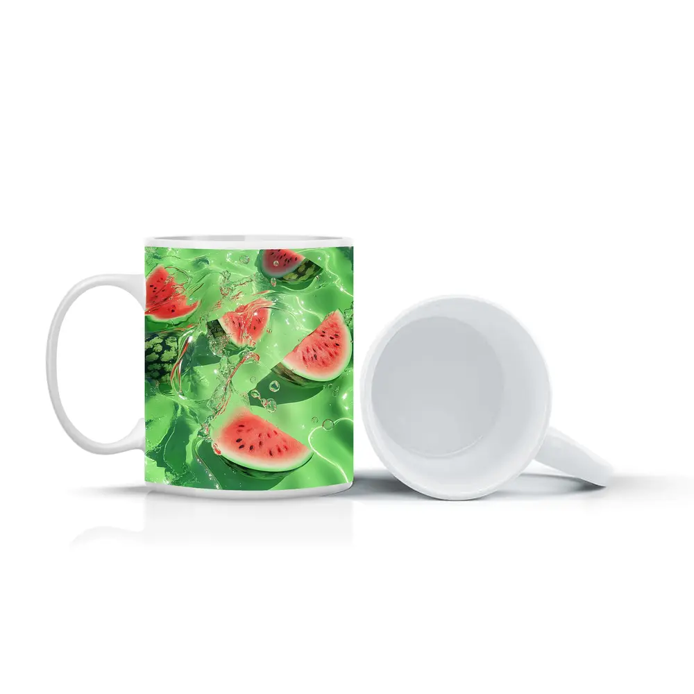Watermelon Slices Floating Green Water – Mugs