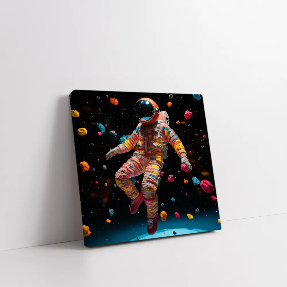 Colorful Astronaut Floating Among Space Asteroids – Wall Art
