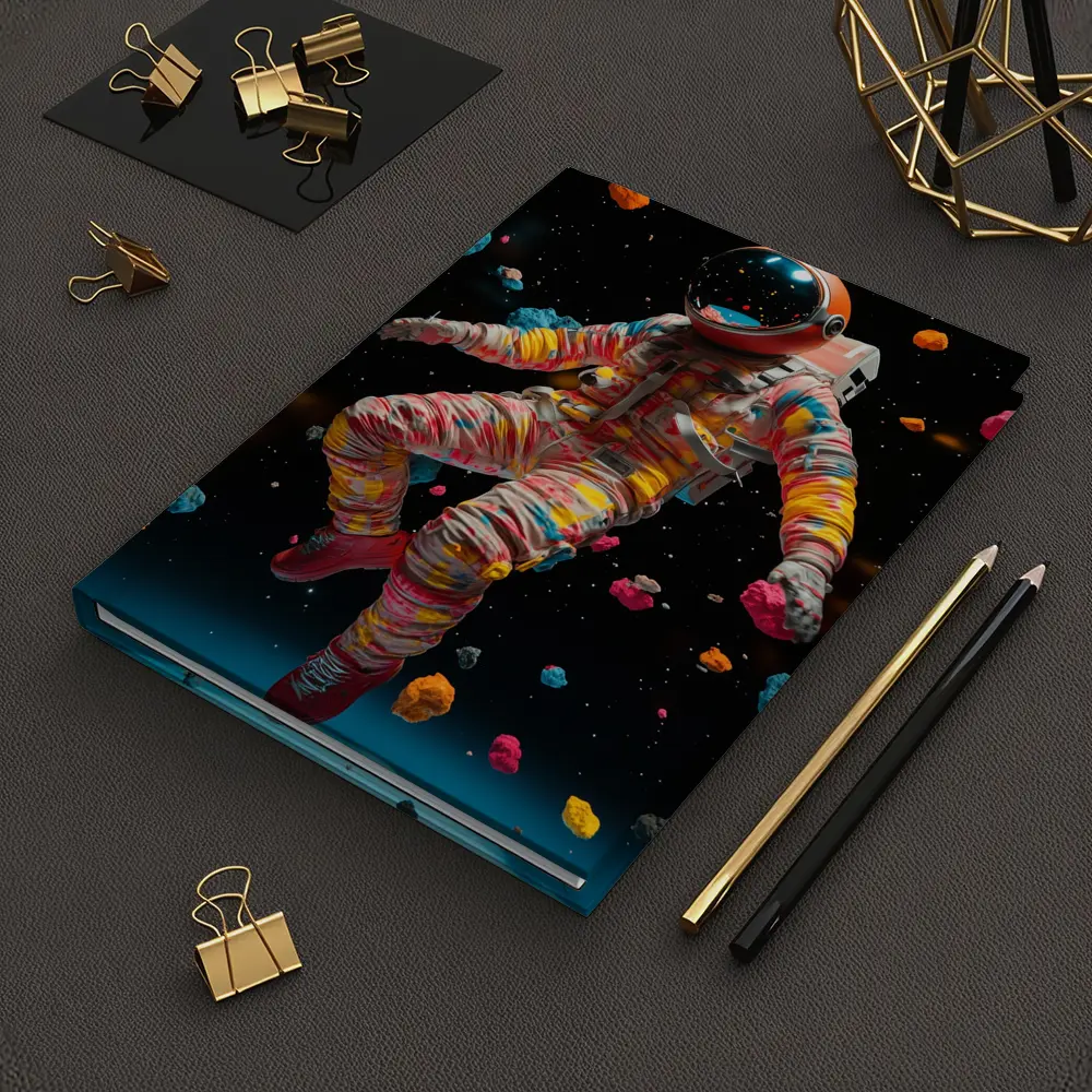 Colorful Astronaut Floating Among Space Asteroids – Notebooks