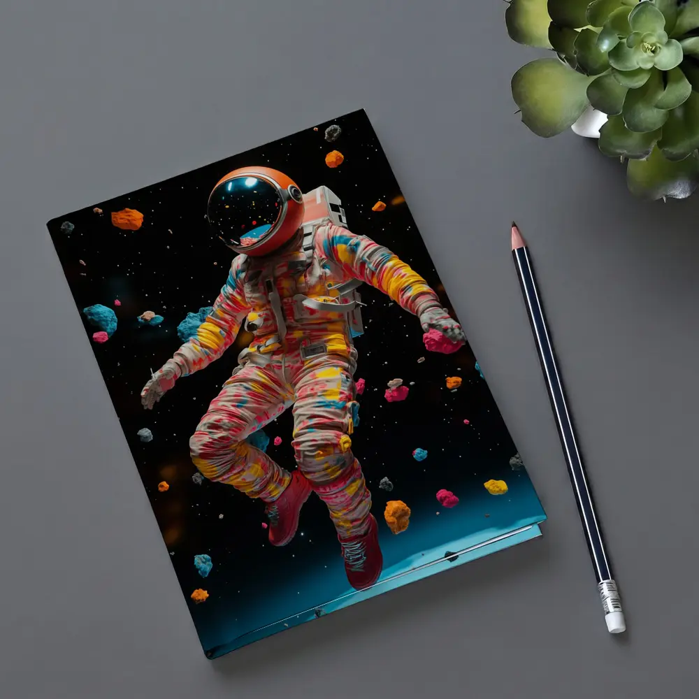 Colorful Astronaut Floating Among Space Asteroids – Notebooks