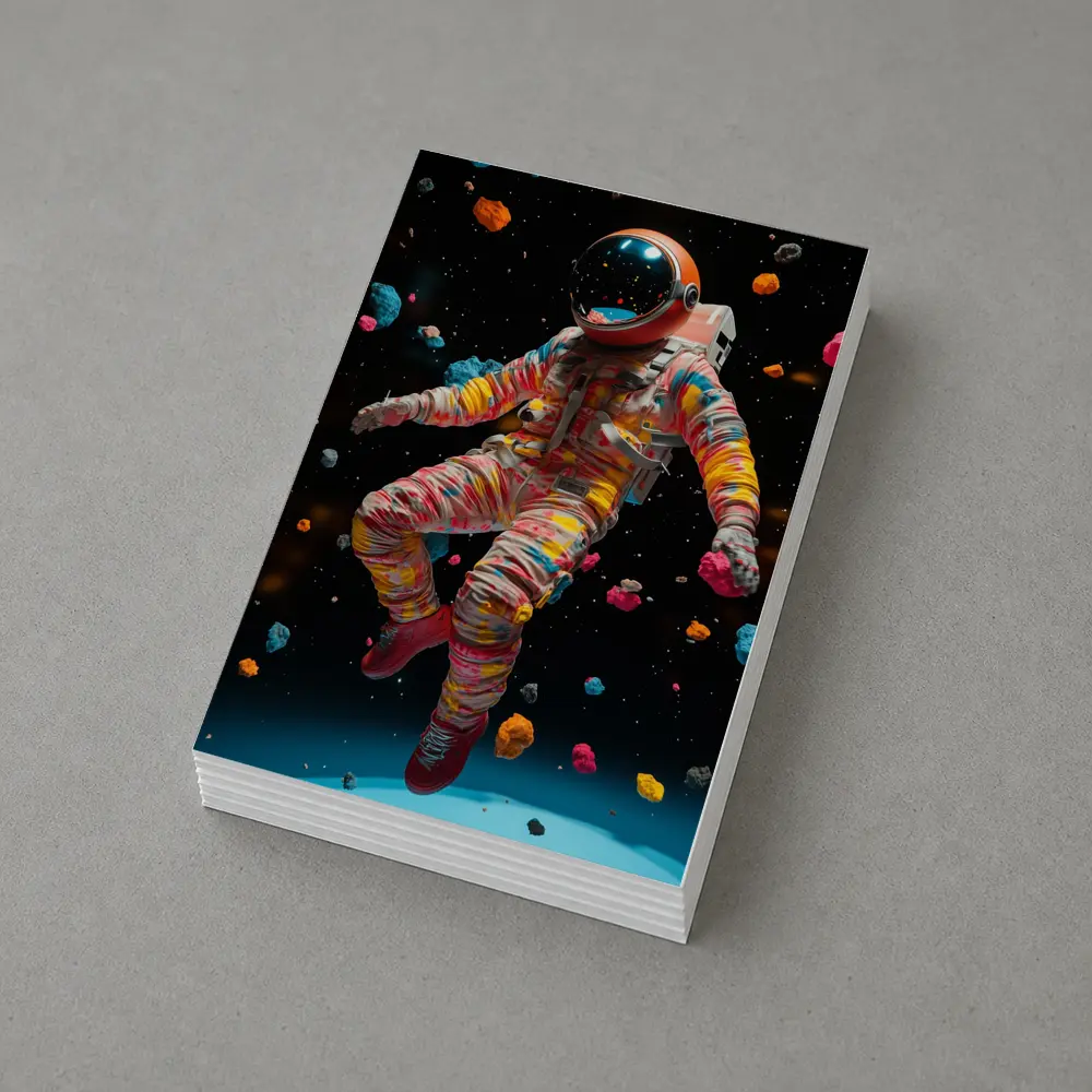 Colorful Astronaut Floating Among Space Asteroids – Postcards