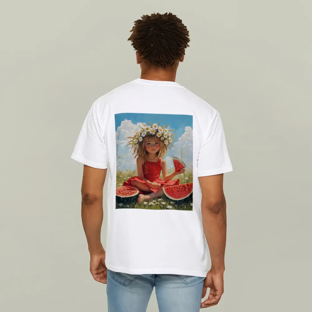 Girl With Daisy Crown Eating Watermelon Summer – T-Shirts