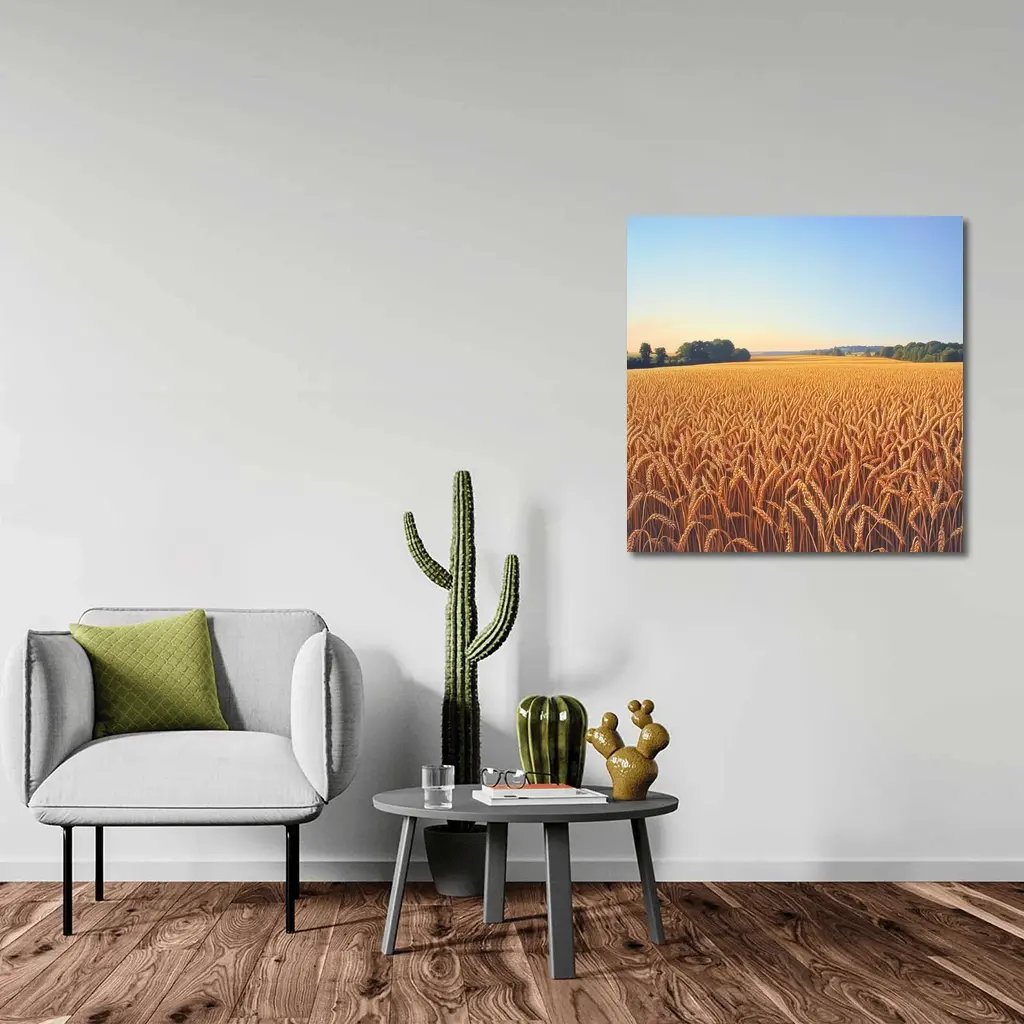 Golden Wheat Field Clear Summer Sky – Wall Art