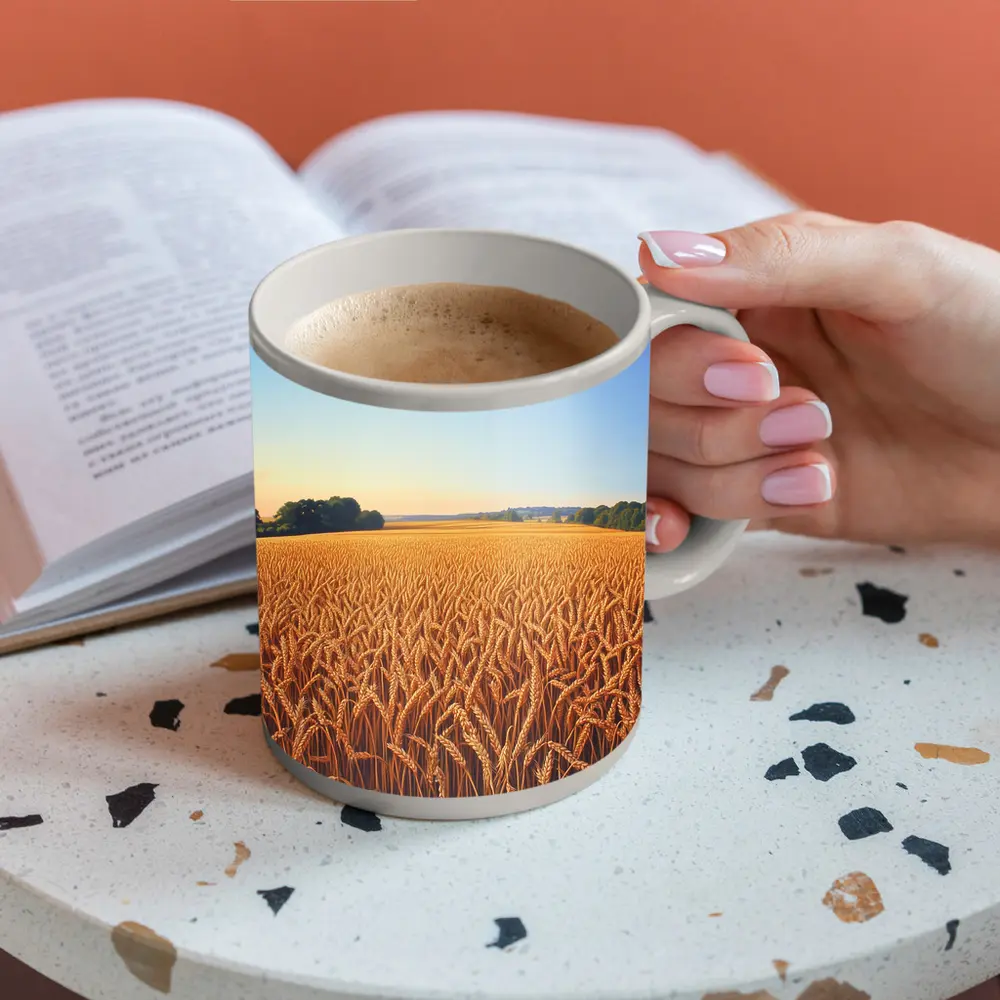 Golden Wheat Field Clear Summer Sky – Mugs