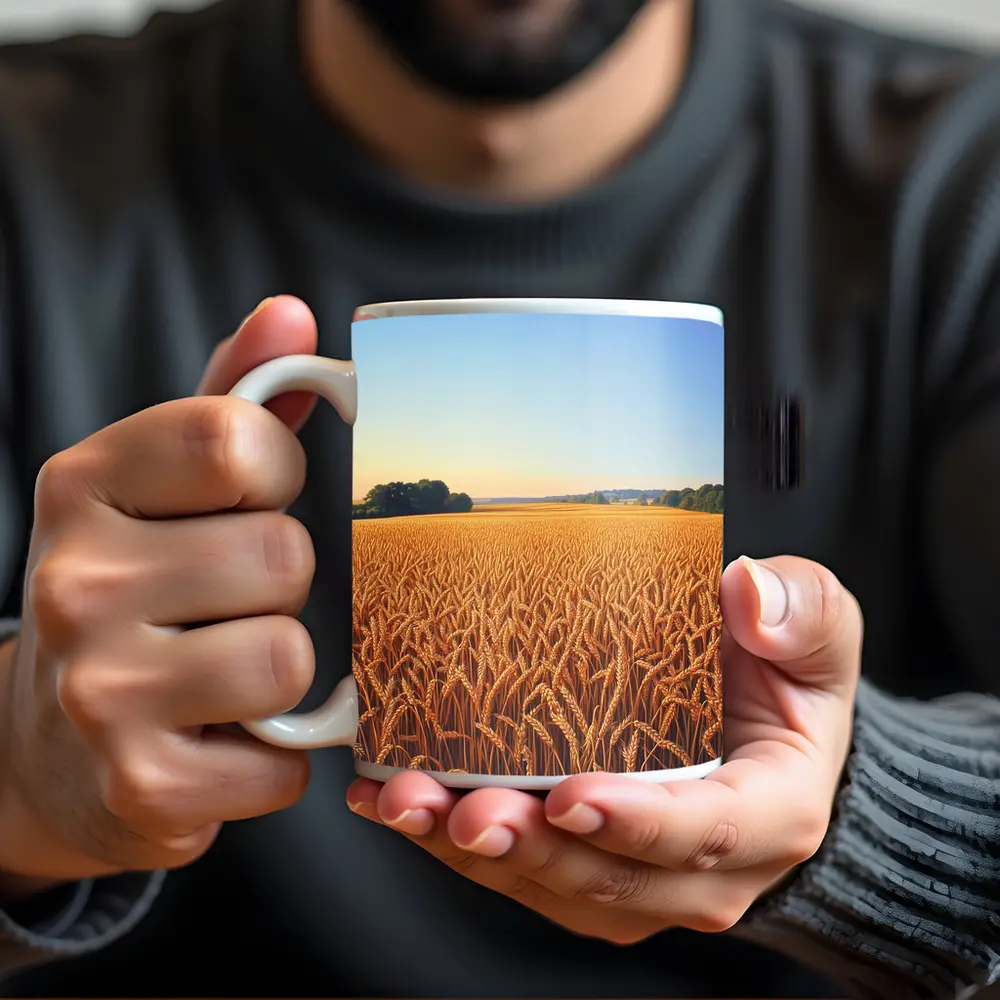 Golden Wheat Field Clear Summer Sky – Mugs