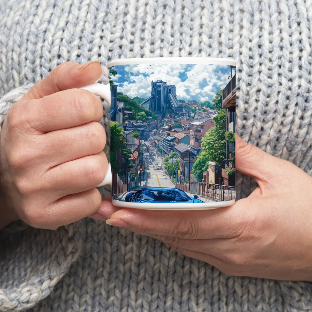 Bugatti Chiron Blue Anime City Street – Mugs