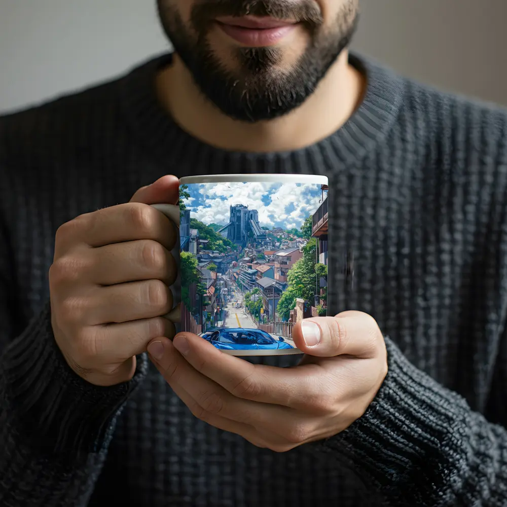 Bugatti Chiron Blue Anime City Street – Mugs