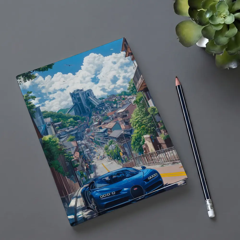 Bugatti Chiron Blue Anime City Street – Notebooks
