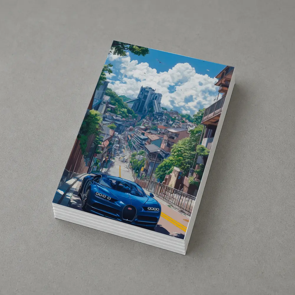 Bugatti Chiron Blue Anime City Street – Postcards