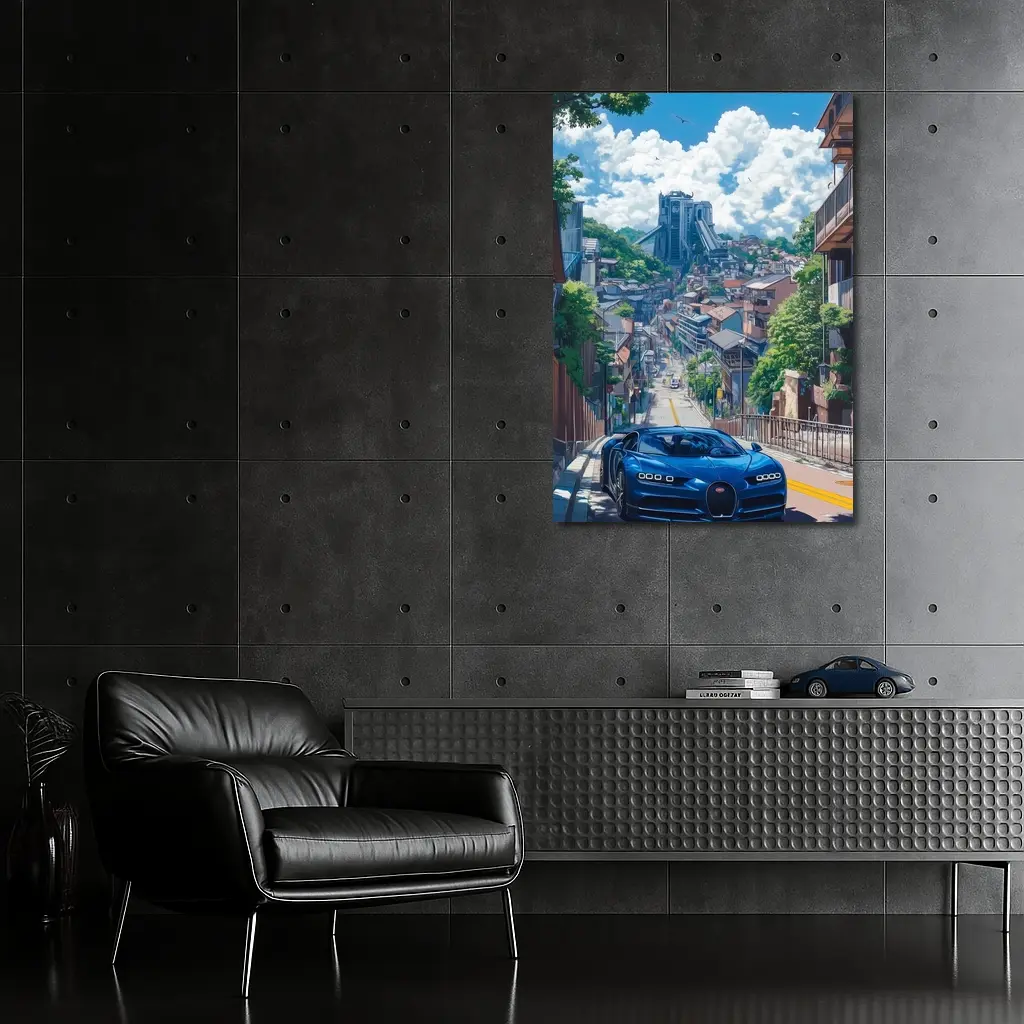 Bugatti Chiron Blue Anime City Street – Wall Art