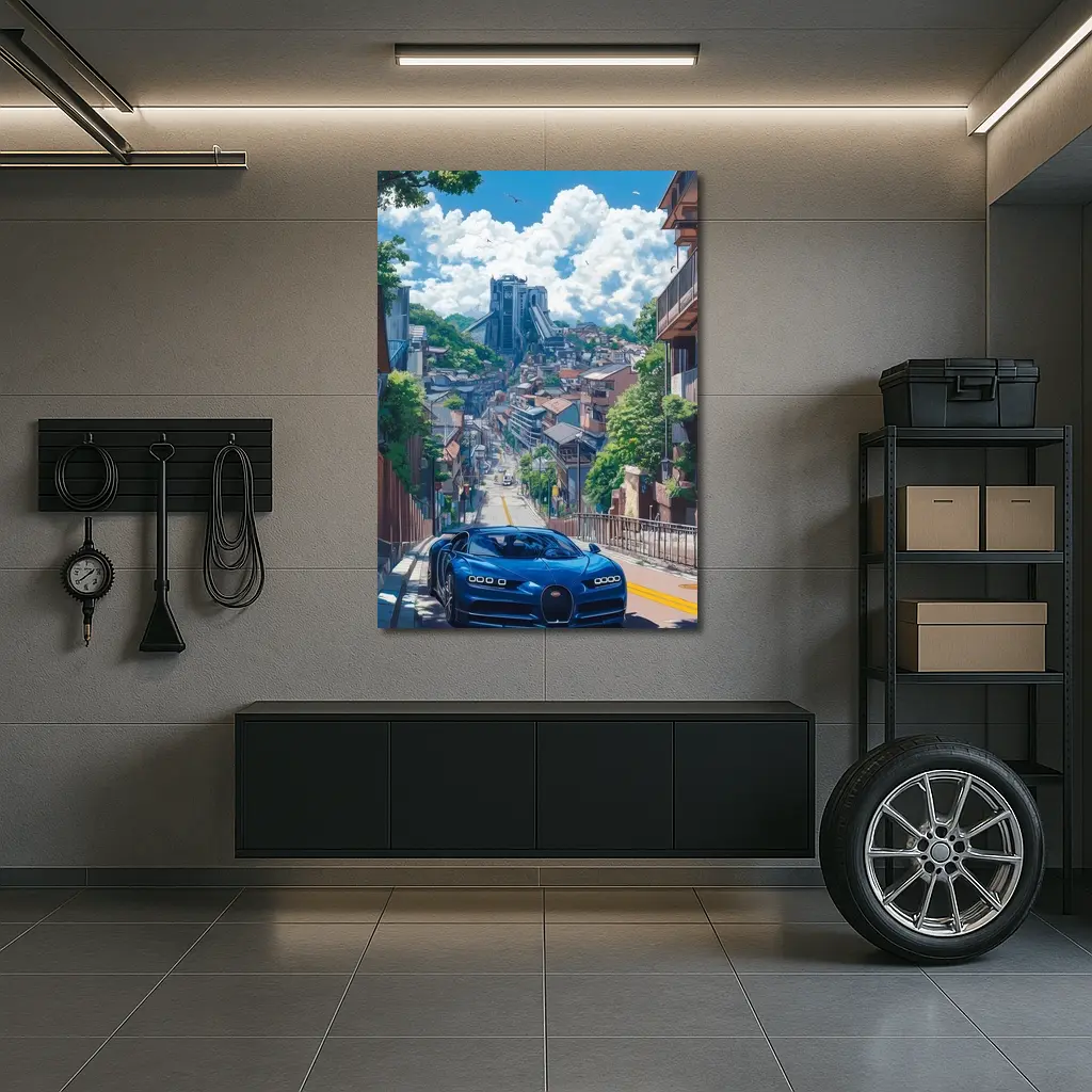 Bugatti Chiron Blue Anime City Street – Wall Art