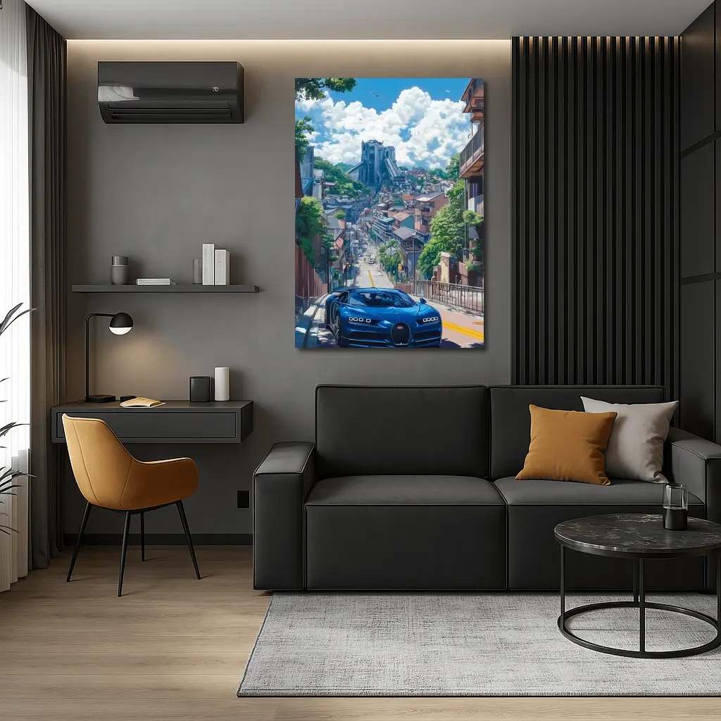 Bugatti Chiron Blue Anime City Street – Wall Art