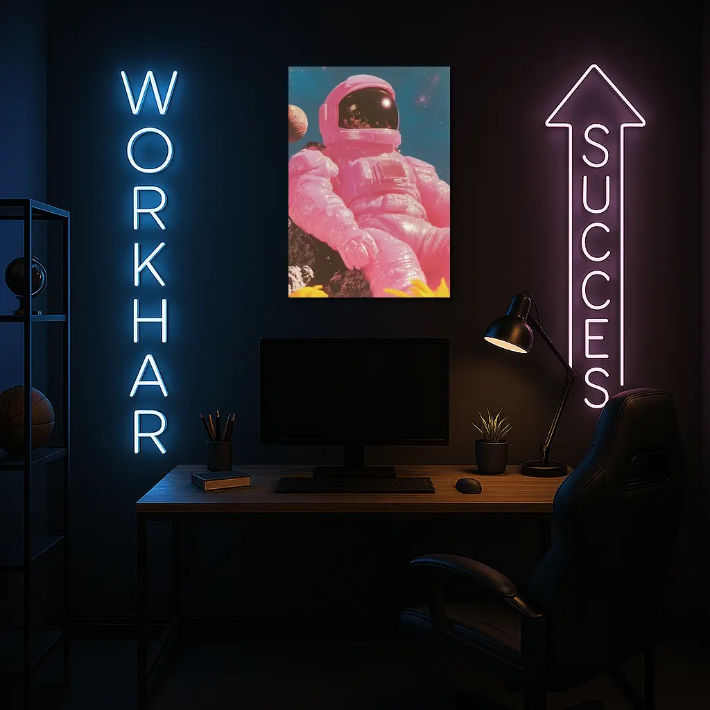 Pink Astronaut Sitting On Moon Surface – Wall Art