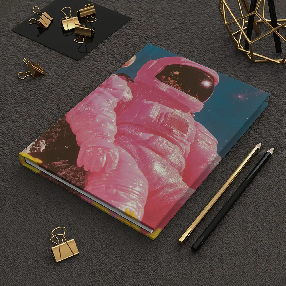 Pink Astronaut Sitting On Moon Surface – Notebooks