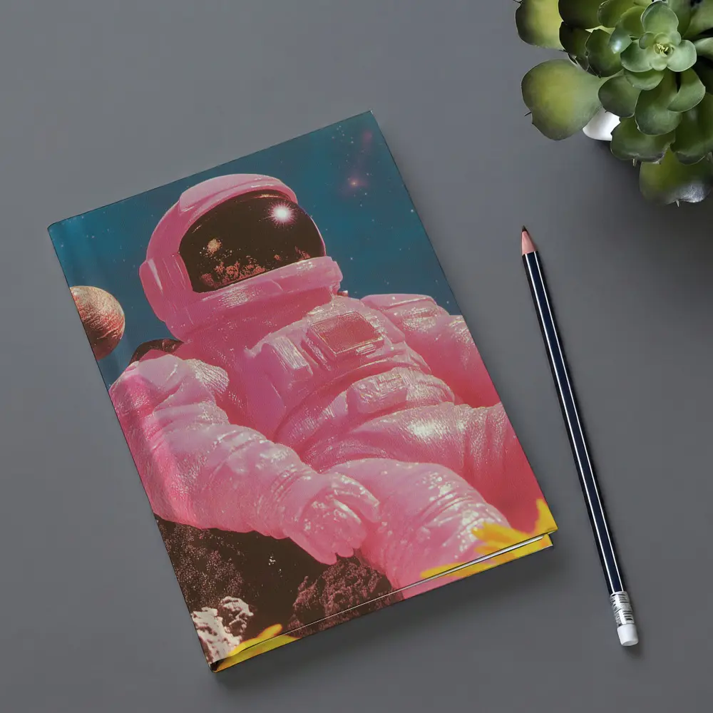 Pink Astronaut Sitting On Moon Surface – Notebooks
