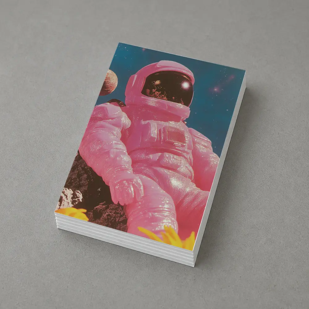 Pink Astronaut Sitting On Moon Surface – Postcards