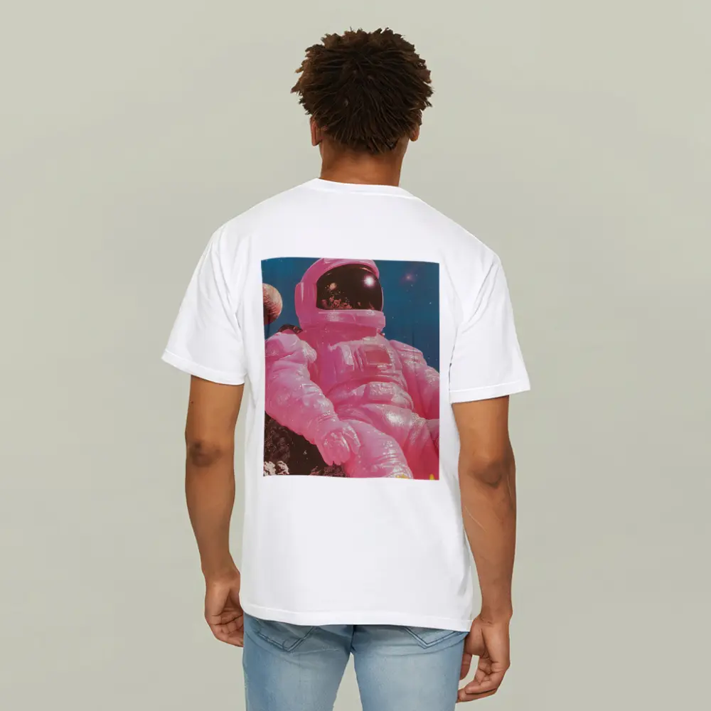 Pink Astronaut Sitting On Moon Surface – T-Shirts