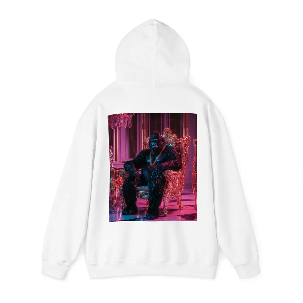 Gorilla King Sitting Pink Neon Throne Room – Hoodies