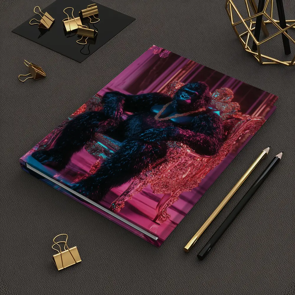 Gorilla King Sitting Pink Neon Throne Room – Notebooks