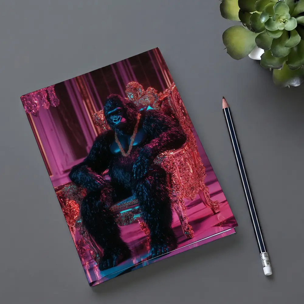 Gorilla King Sitting Pink Neon Throne Room – Notebooks