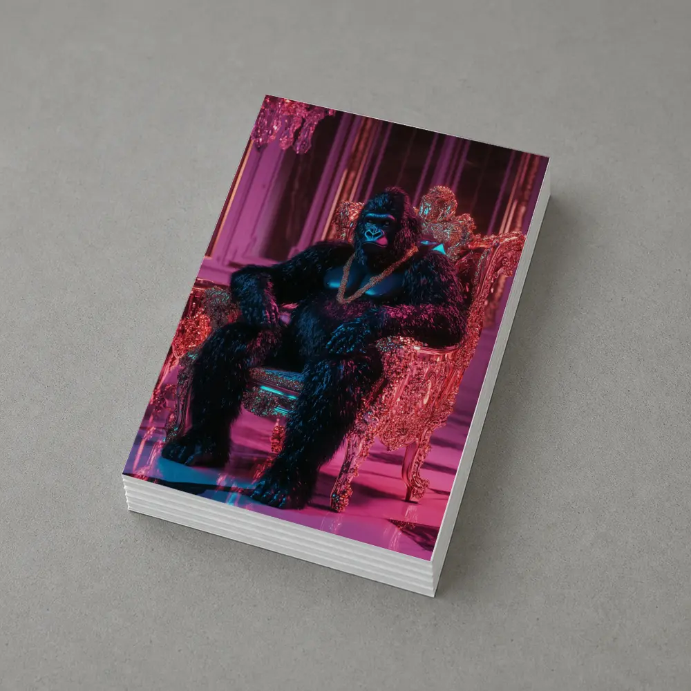 Gorilla King Sitting Pink Neon Throne Room – Postcards
