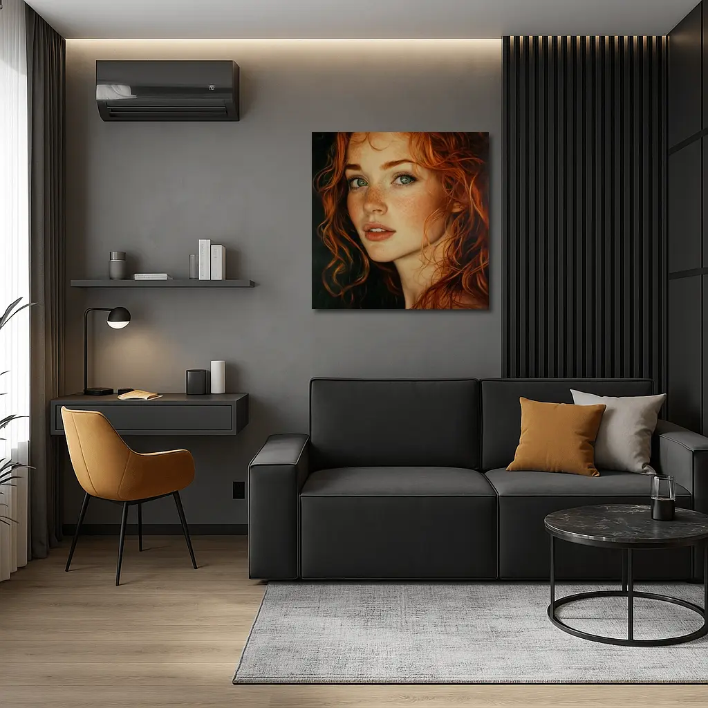 Red Hair Green Eyes Freckles Portrait Art – Wall Art