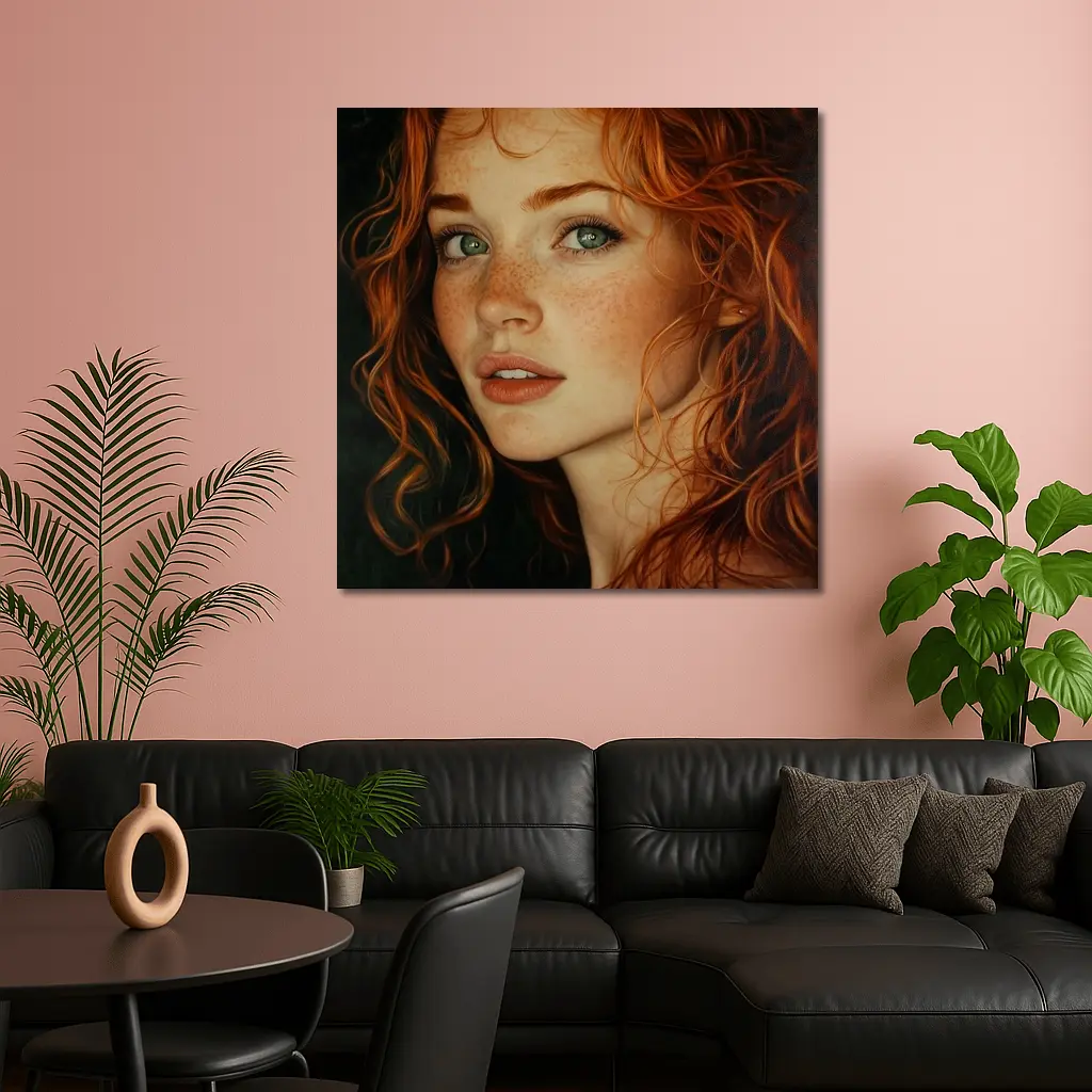 Red Hair Green Eyes Freckles Portrait Art – Wall Art