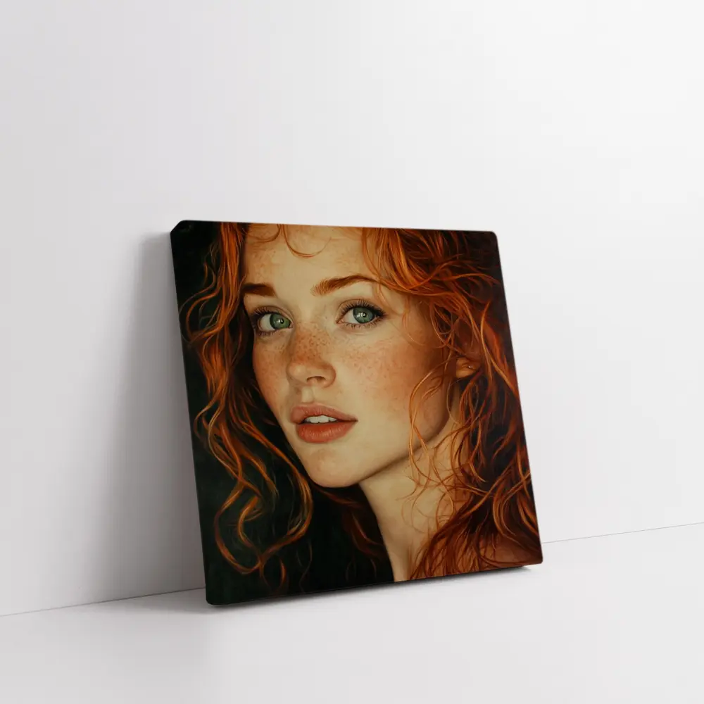 Red Hair Green Eyes Freckles Portrait Art – Wall Art