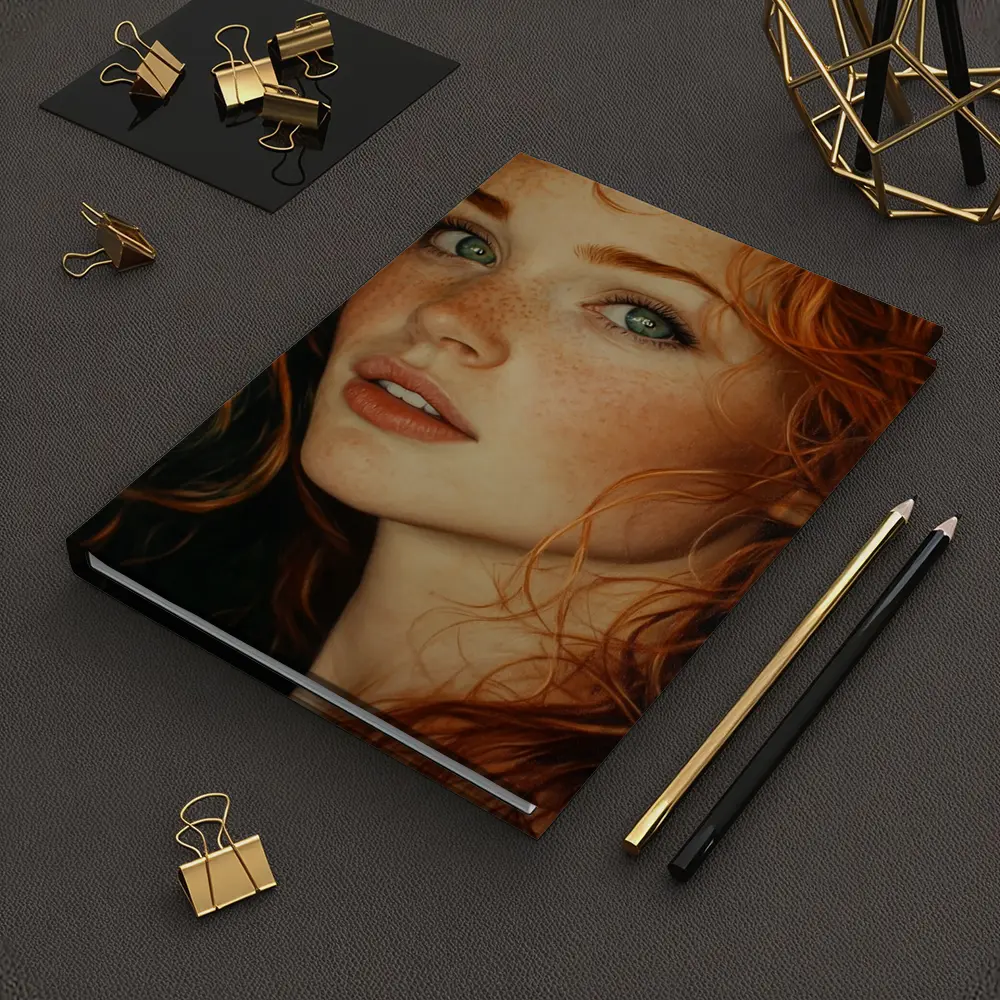 Red Hair Green Eyes Freckles Portrait Art – Notebooks