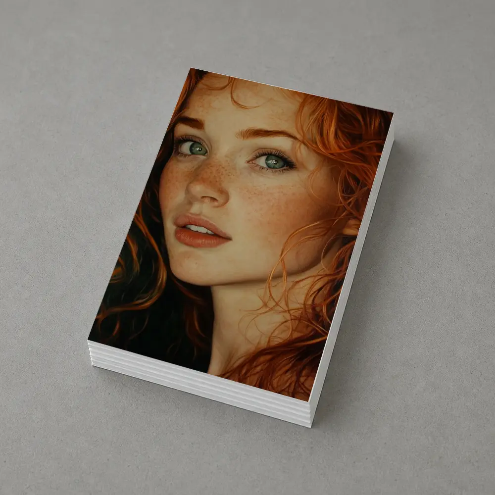 Red Hair Green Eyes Freckles Portrait Art – Postcards