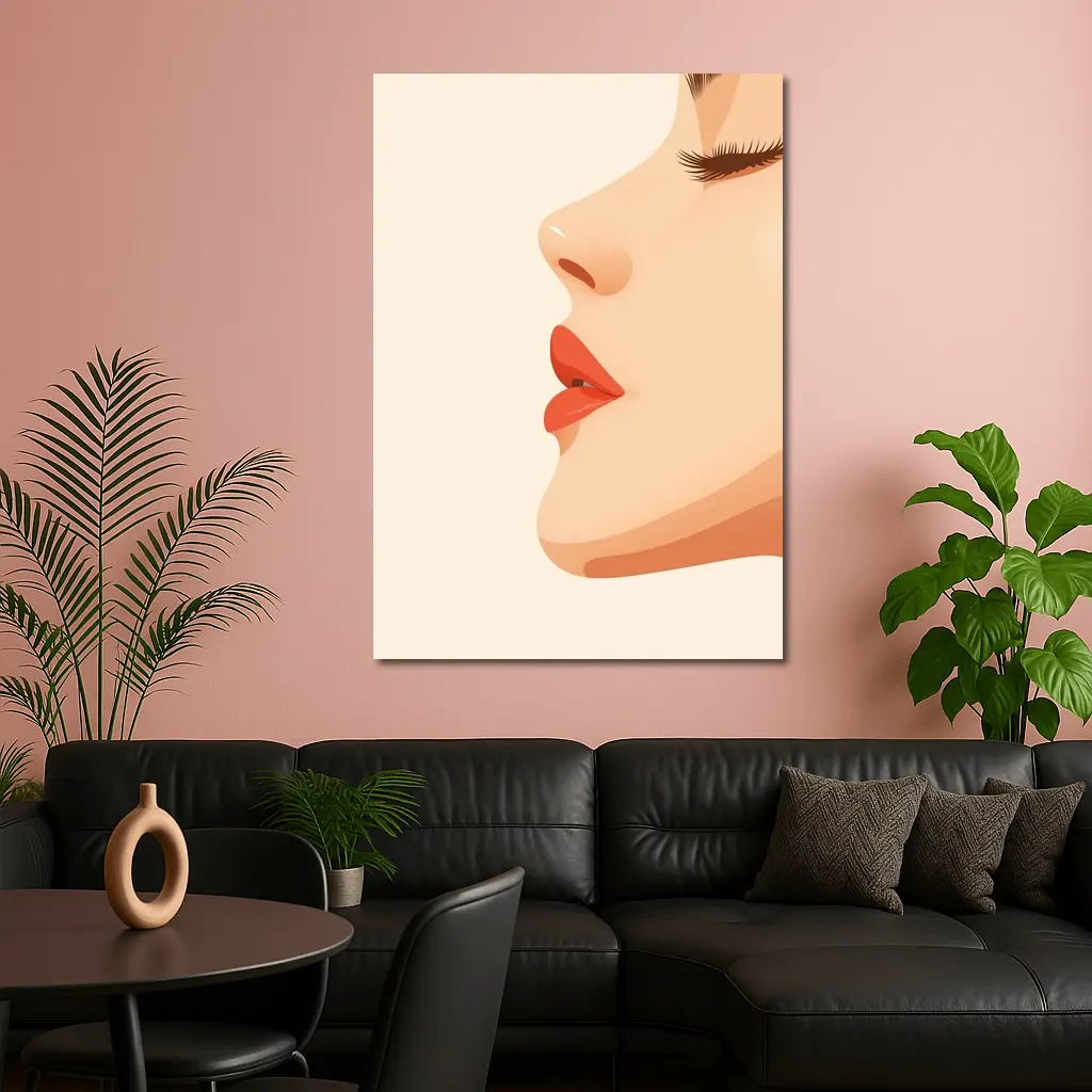 Woman Side Profile Red Lips Minimal Art – Wall Art