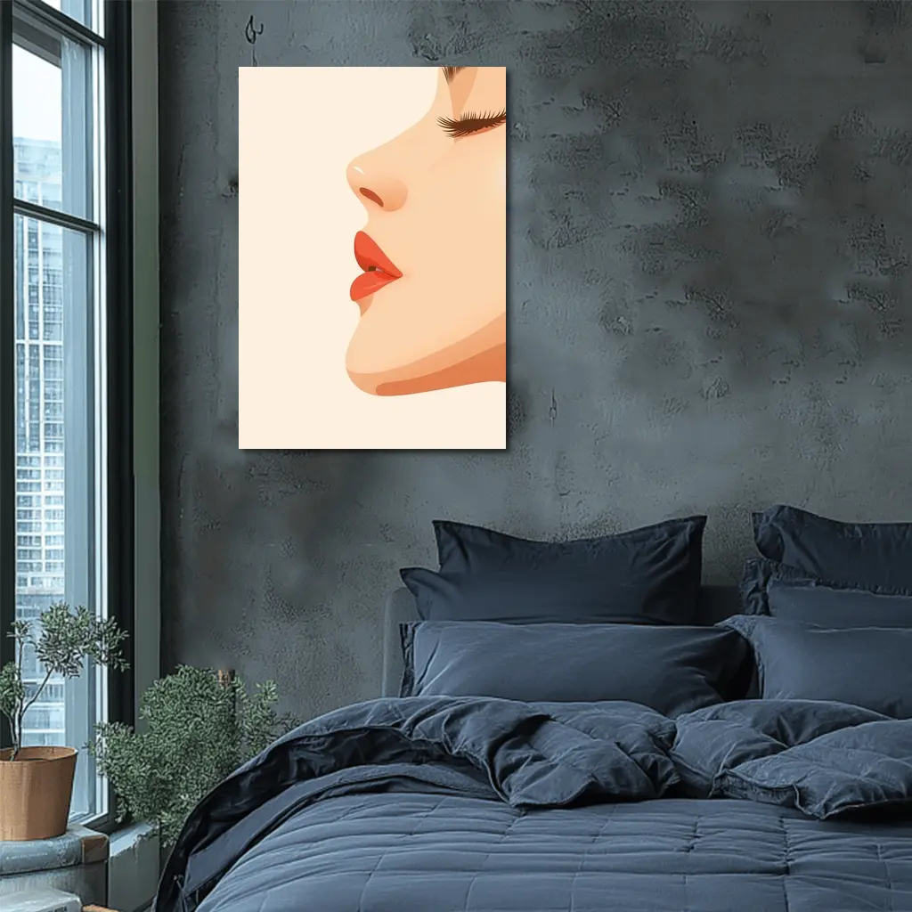 Woman Side Profile Red Lips Minimal Art – Wall Art
