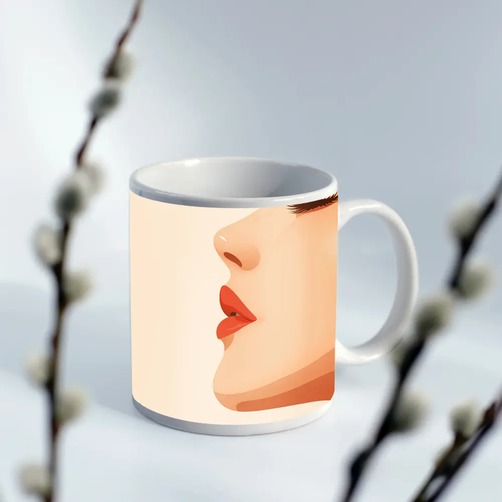 Woman Side Profile Red Lips Minimal Art – Mugs